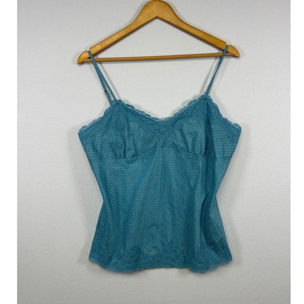 Cottagecore Express Design Studio Women M Blue‎ Lace Trim Cotton Camisole Top